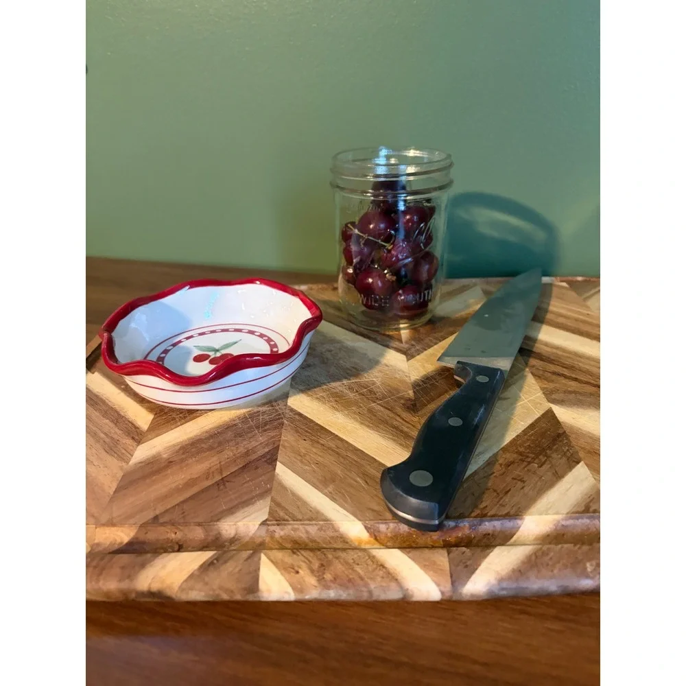 Crate & Barrel Cherry Scalloped Ceramic Bowl